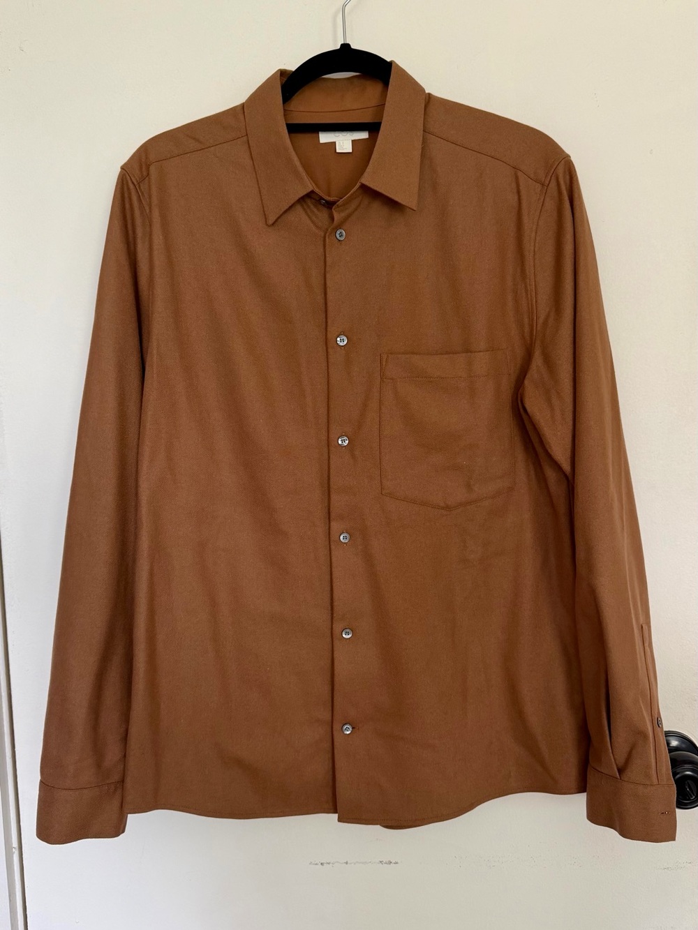 COS Men's Brown Wool Long-Sleeve Button-Up Shirt - Classic Collar